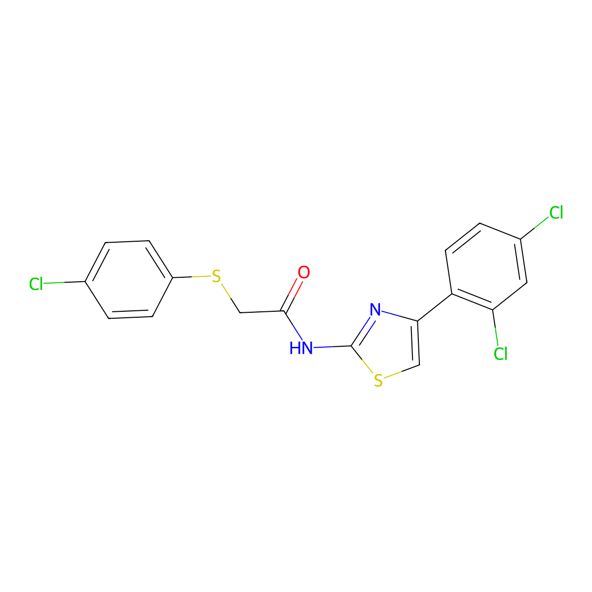 2-[(4-chlorophenyl)sulfanyl]-N-[4-(2,4-dichlorophenyl)-1,3-thiazol-2-yl]acetamide molecular structure, CAS 338957-93-0