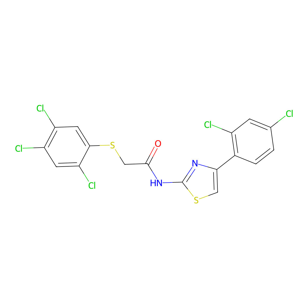 N-[4-(2,4-dichlorophenyl)-1,3-thiazol-2-yl]-2-[(2,4,5-trichlorophenyl)sulfanyl]acetamide molecular structure, CAS 338957-96-3