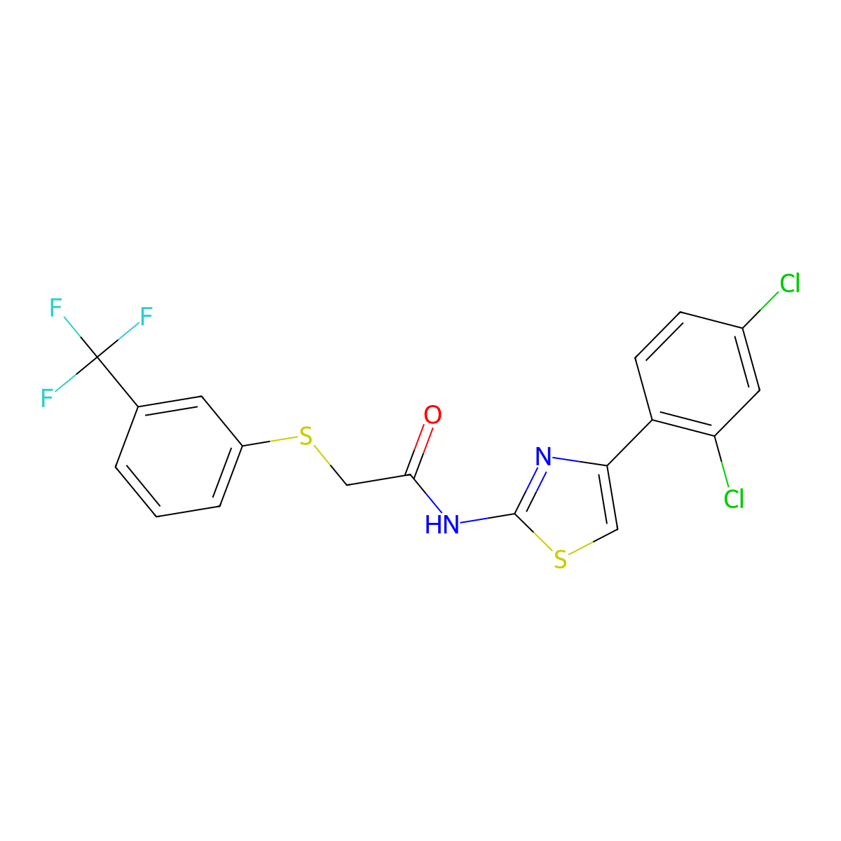N-[4-(2,4-dichlorophenyl)-1,3-thiazol-2-yl]-2-{[3-(trifluoromethyl)phenyl]sulfanyl}acetamide molecular structure, CAS 338957-97-4