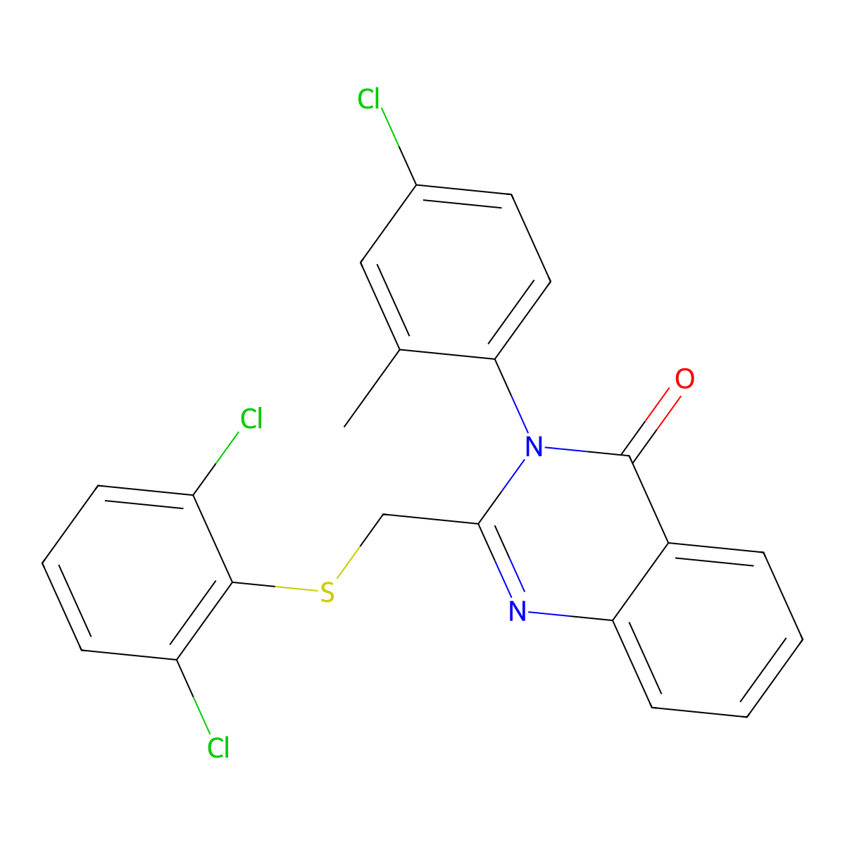 3-(4-chloro-2-methylphenyl)-2-{[(2,6-dichlorophenyl)sulfanyl]methyl}-4(3H)-quinazolinone molecular structure, CAS 338959-62-9