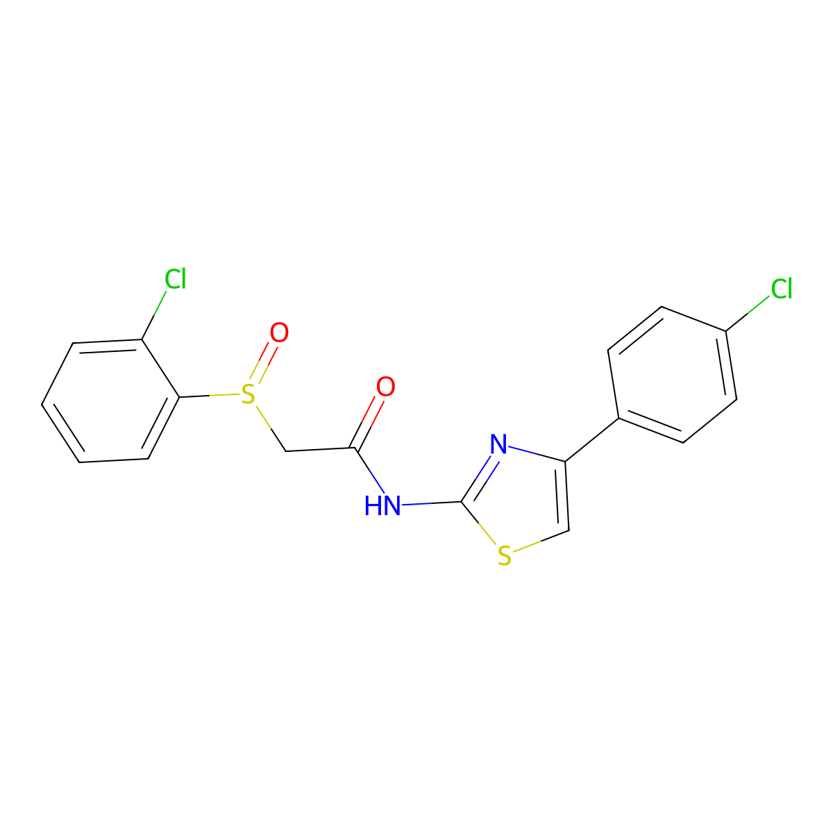 2-(2-chlorophenyl)sulfinyl-N-[4-(4-chlorophenyl)-1,3-thiazol-2-yl]acetamide molecular structure, CAS 338959-66-3