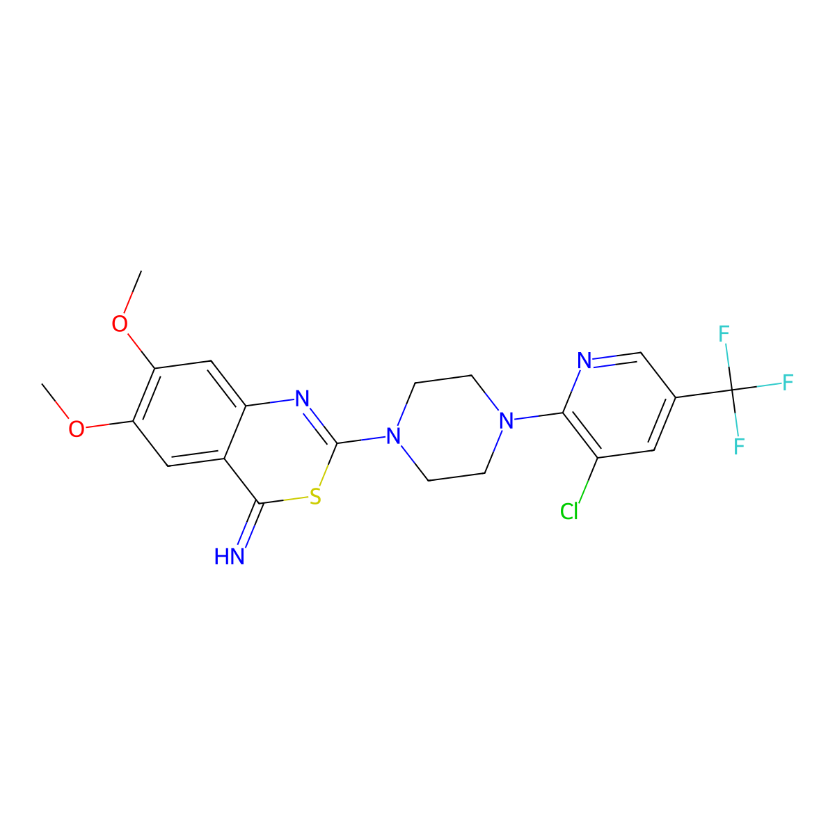 2-(4-(3-Chloro-5-(trifluoromethyl)-2-pyridinyl)piperazino)-6,7-dimethoxy-4H-3,1-benzothiazin-4-imine molecular structure, CAS 338959-70-9
