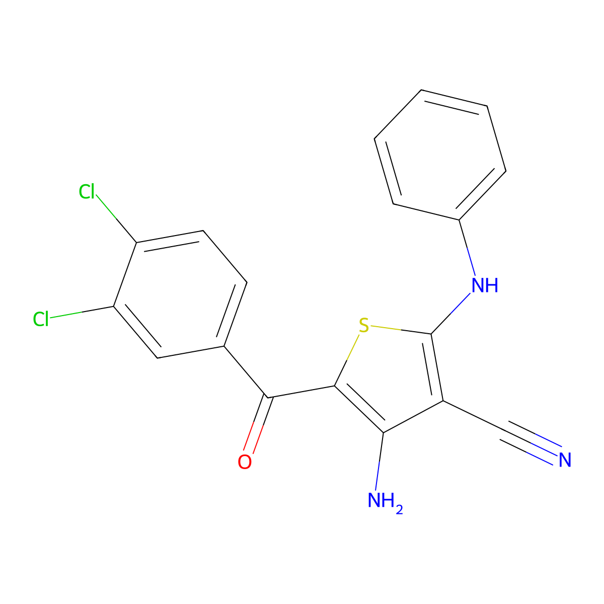 4-Amino-2-anilino-5-(3,4-dichlorobenzoyl)-3-thiophenecarbonitrile molecular structure, CAS 338959-74-3