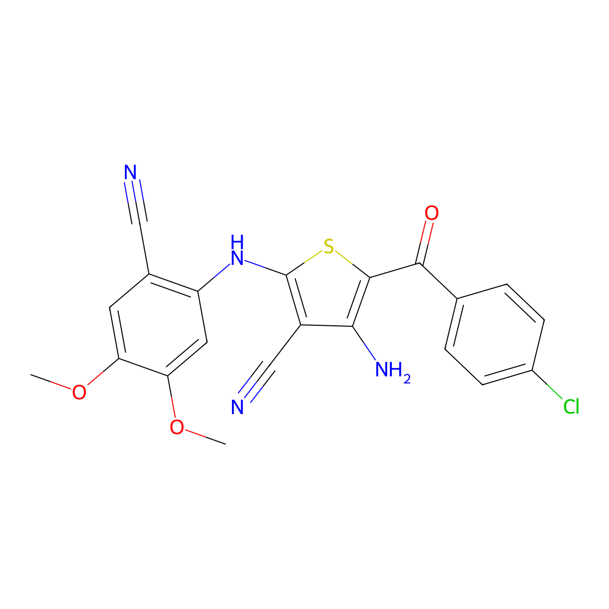 4-Amino-5-(4-chlorobenzoyl)-2-(2-cyano-4,5-dimethoxyanilino)-3-thiophenecarbonitrile molecular structure, CAS 338959-75-4