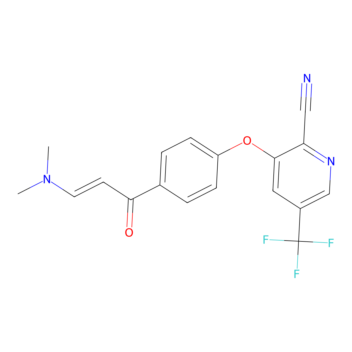 3-[4-[(E)-3-(dimethylamino)prop-2-enoyl]phenoxy]-5-(trifluoromethyl)pyridine-2-carbonitrile molecular structure, CAS 338959-77-6