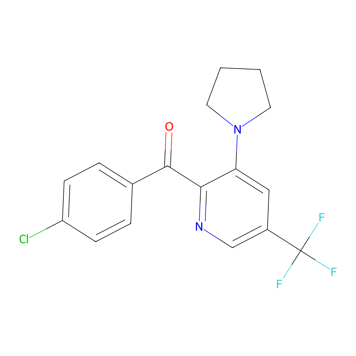 (4-Chlorophenyl)[3-(1-pyrrolidinyl)-5-(trifluoromethyl)-2-pyridinyl]methanone molecular structure, CAS 338959-79-8