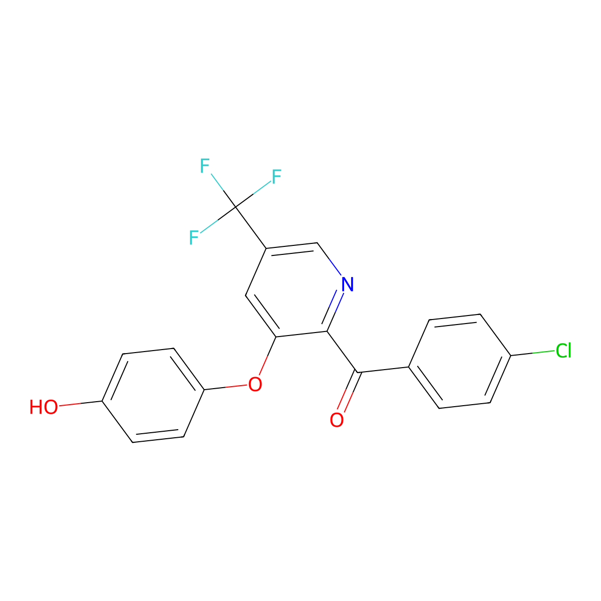 (4-Chlorophenyl)[3-(4-hydroxyphenoxy)-5-(trifluoromethyl)-2-pyridinyl]methanone molecular structure, CAS 338959-85-6