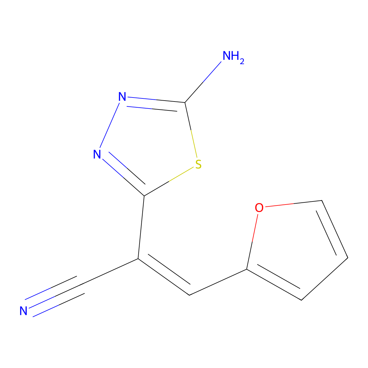 (2E)-2-(5-amino-1,3,4-thiadiazol-2-yl)-3-(furan-2-yl)prop-2-enenitrile molecular structure, CAS 338959-96-9