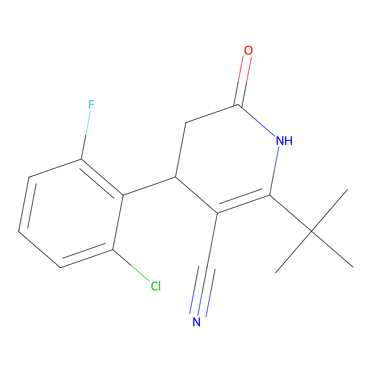 2-(Tert-butyl)-4-(2-chloro-6-fluorophenyl)-6-oxo-1,4,5,6-tetrahydro-3-pyridinecarbonitrile molecular structure, CAS 338960-09-1