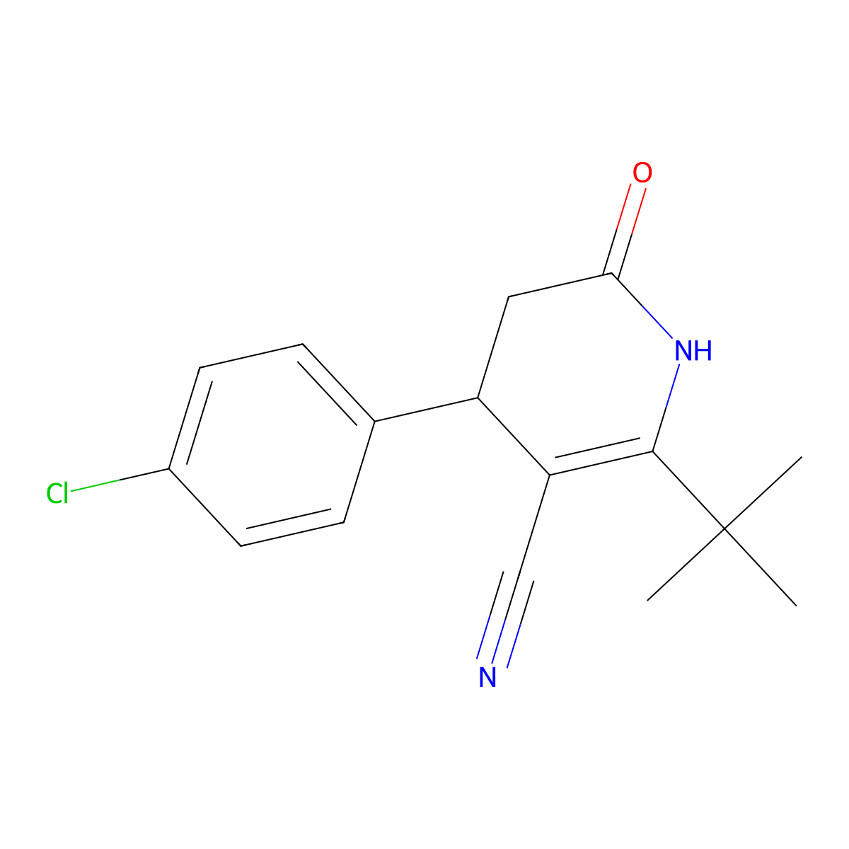2-Tert-butyl-4-(4-chlorophenyl)-6-oxo-1,4,5,6-tetrahydropyridine-3-carbonitrile molecular structure, CAS 338960-21-7