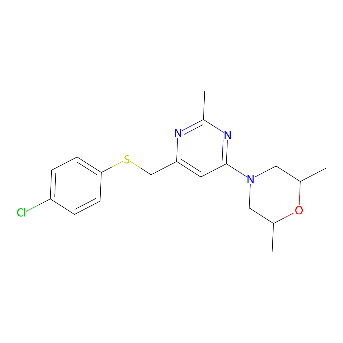 4-(6-{[(4-Chlorophenyl)sulfanyl]methyl}-2-methyl-4-pyrimidinyl)-2,6-dimethylmorpholine molecular structure, CAS 338960-30-8