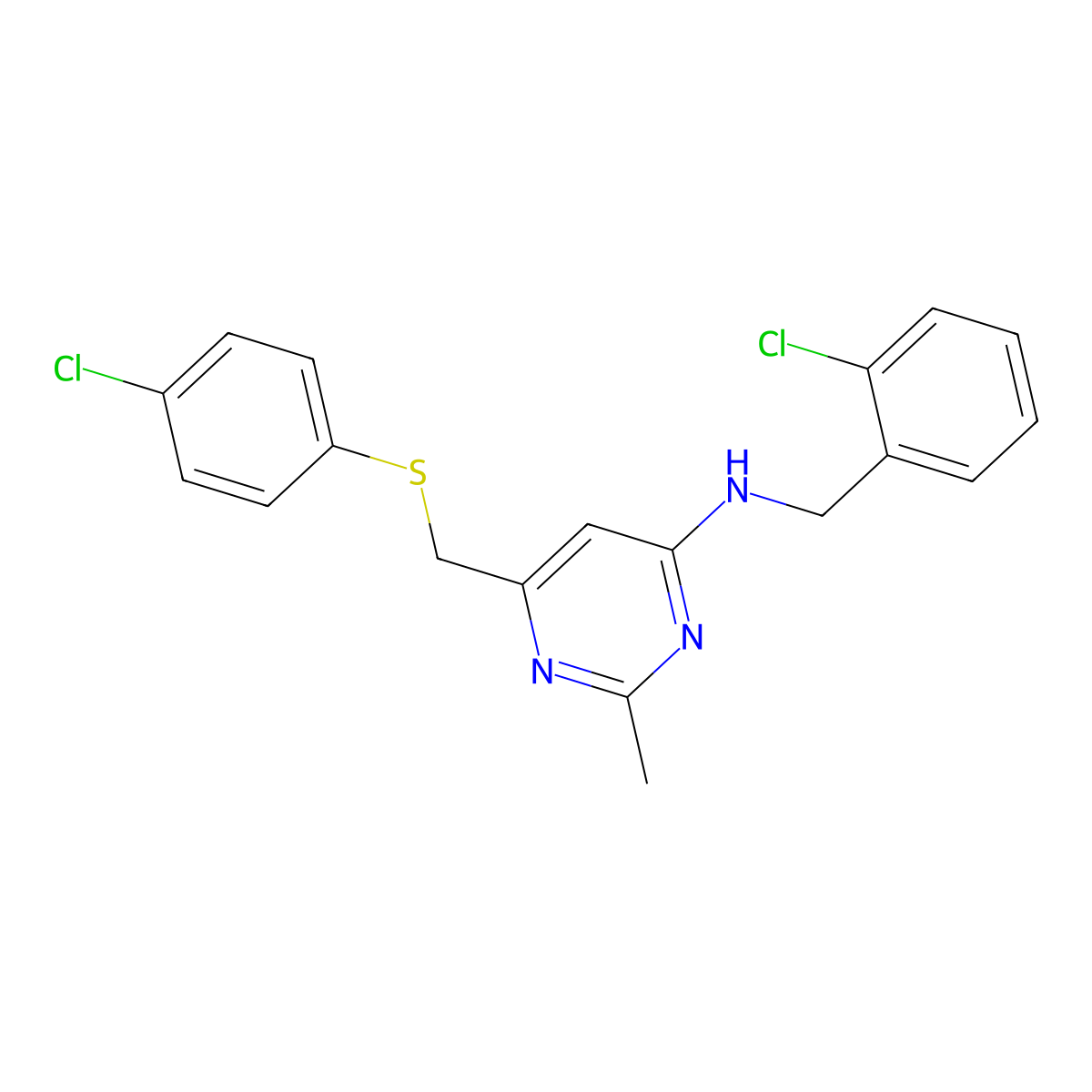 N-(2-chlorobenzyl)-6-{[(4-chlorophenyl)sulfanyl]methyl}-2-methyl-4-pyrimidinamine molecular structure, CAS 338960-32-0