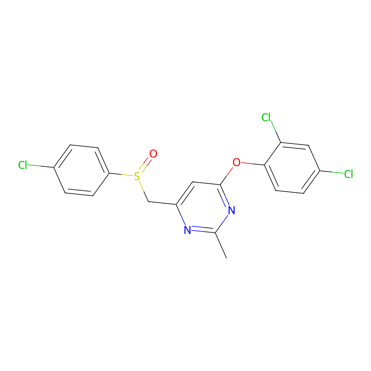 4-(((4-Chlorophenyl)sulfinyl)methyl)-6-(2,4-dichlorophenoxy)-2-methylpyrimidine molecular structure, CAS 338960-36-4