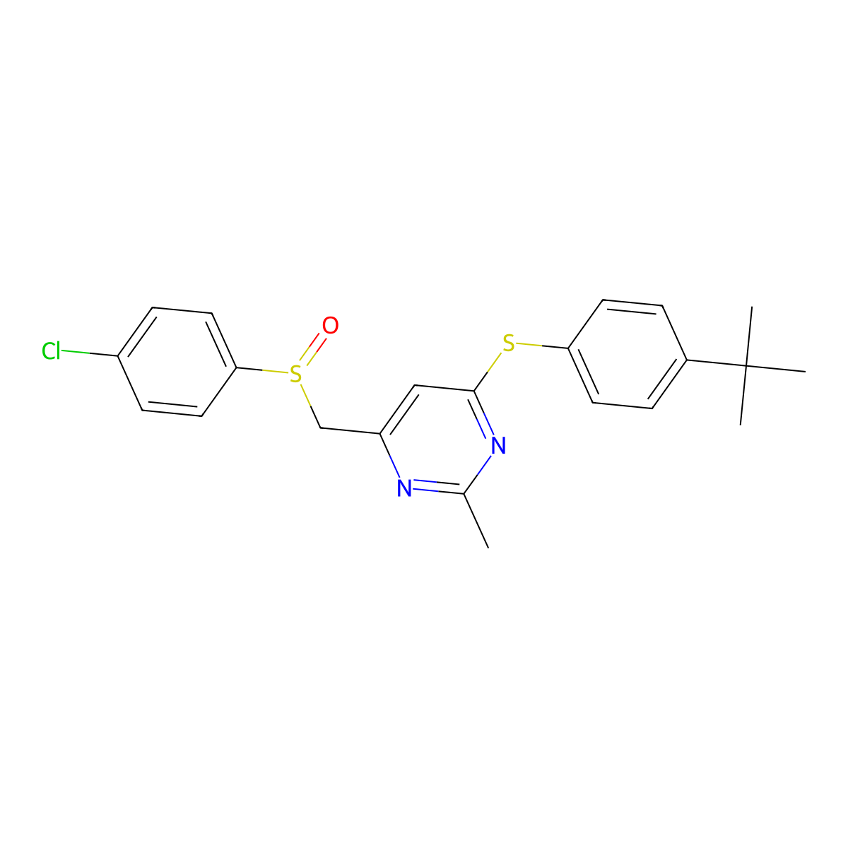 (6-((4-(Tert-butyl)phenyl)sulfanyl)-2-methyl-4-pyrimidinyl)methyl 4-chlorophenyl sulfoxide molecular structure, CAS 338960-37-5