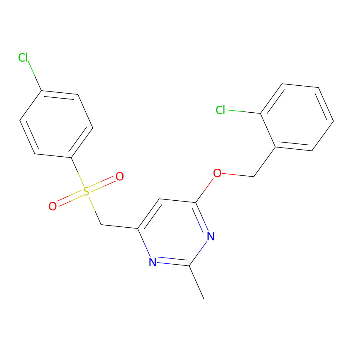 (6-((2-Chlorobenzyl)oxy)-2-methyl-4-pyrimidinyl)methyl 4-chlorophenyl sulfone molecular structure, CAS 338960-44-4