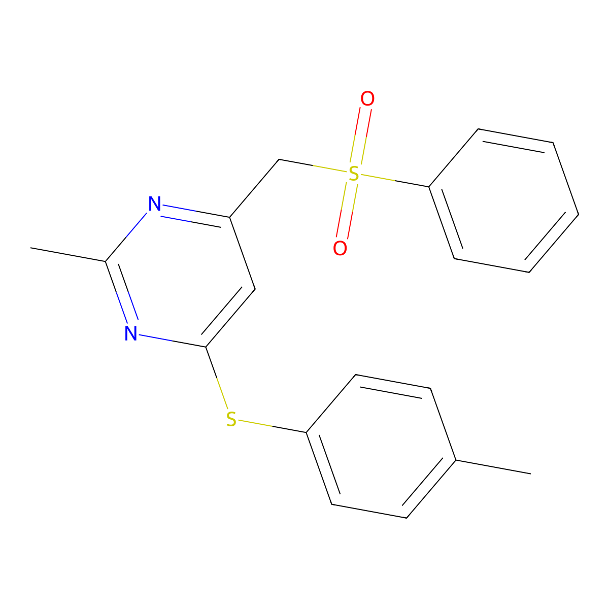 (2-Methyl-6-((4-methylphenyl)sulfanyl)-4-pyrimidinyl)methyl phenyl sulfone molecular structure, CAS 338960-47-7