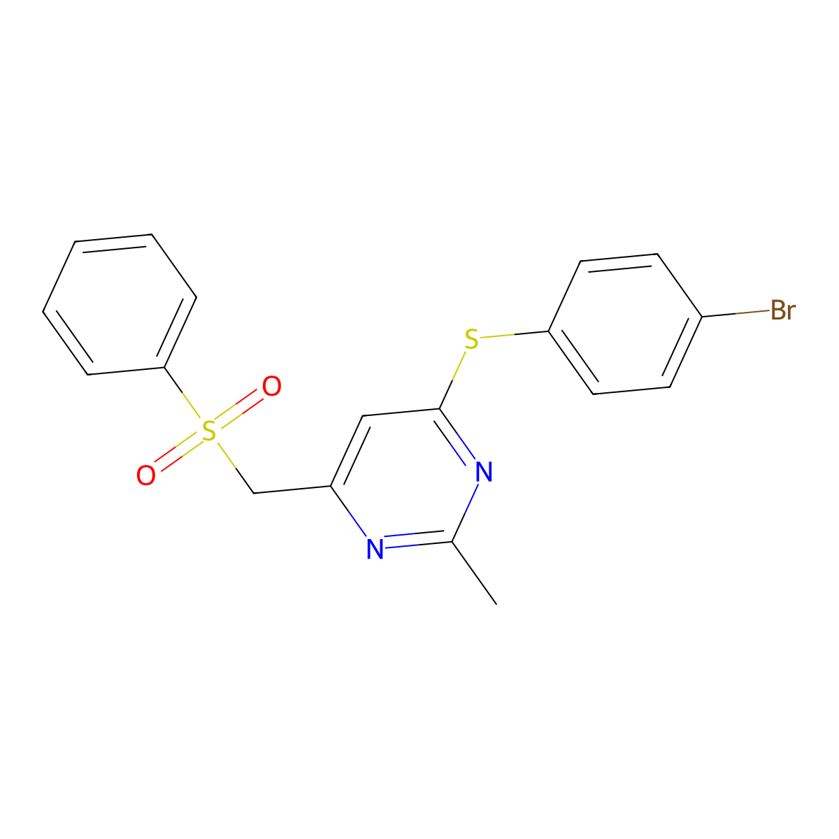 (6-((4-Bromophenyl)sulfanyl)-2-methyl-4-pyrimidinyl)methyl phenyl sulfone molecular structure, CAS 338960-48-8