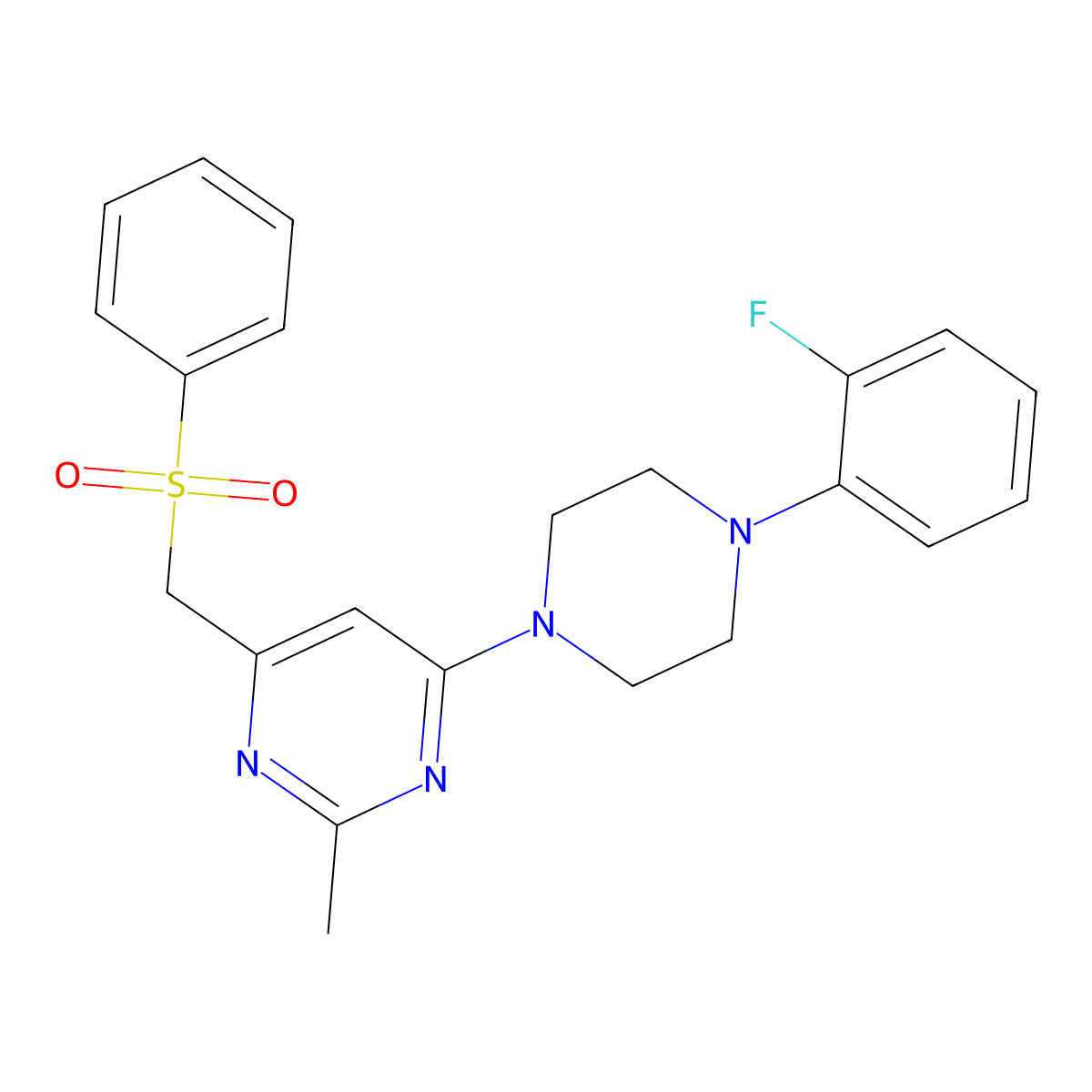 (6-(4-(2-Fluorophenyl)piperazino)-2-methyl-4-pyrimidinyl)methyl phenyl sulfone molecular structure, CAS 338960-49-9