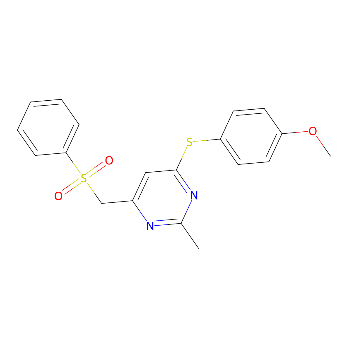 (6-((4-Methoxyphenyl)sulfanyl)-2-methyl-4-pyrimidinyl)methyl phenyl sulfone molecular structure, CAS 338960-52-4