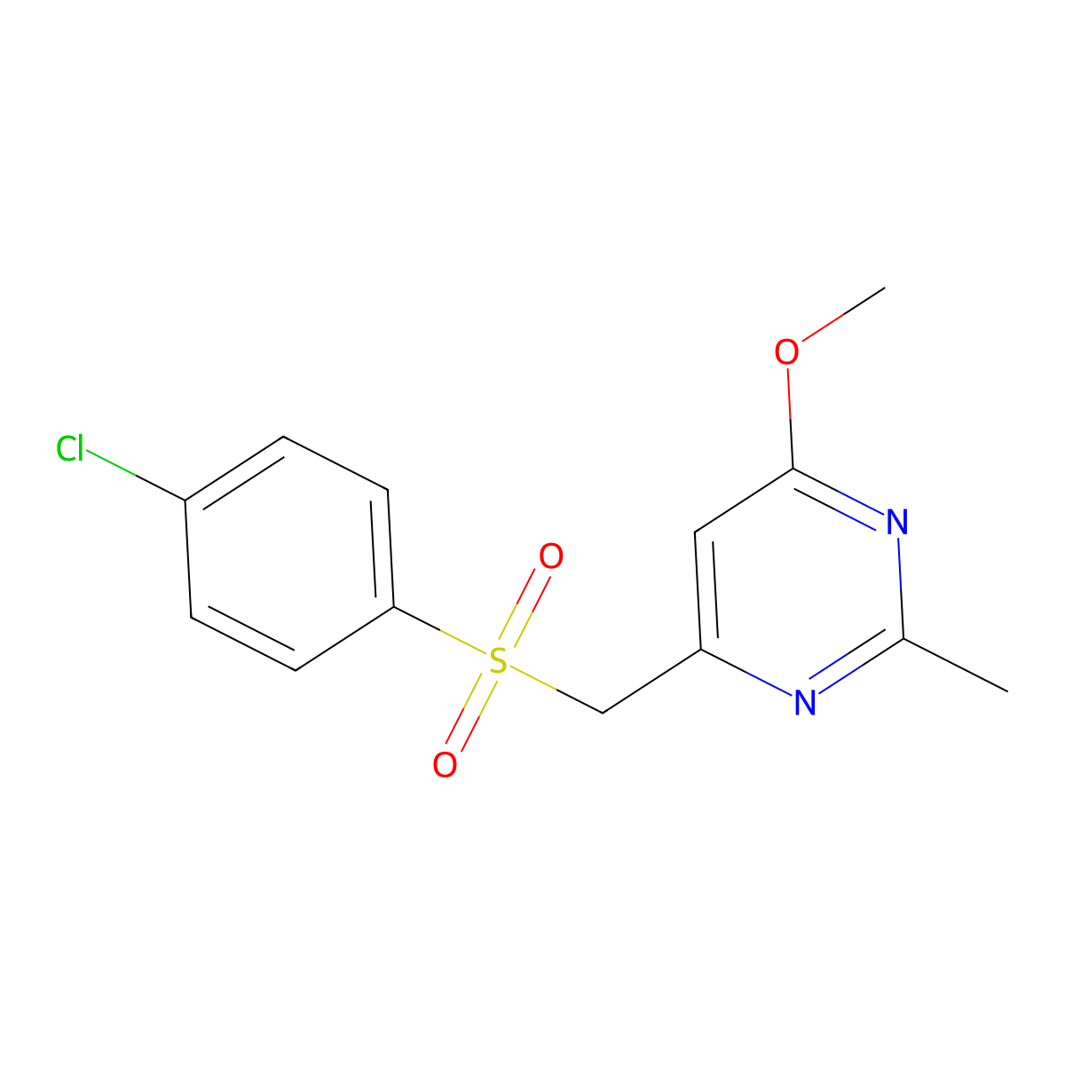 4-(((4-Chlorophenyl)sulfonyl)methyl)-6-methoxy-2-methylpyrimidine molecular structure, CAS 338960-53-5