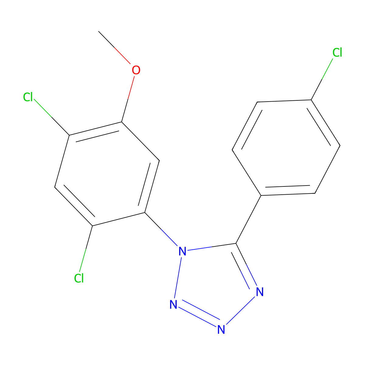2,4-Dichloro-5-(5-(4-chlorophenyl)-1H-1,2,3,4-tetraazol-1-yl)phenyl methyl ether molecular structure, CAS 338961-04-9