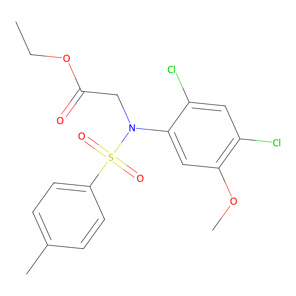 Ethyl 2-(2,4-dichloro-5-methoxy((4-methylphenyl)sulfonyl)anilino)acetate molecular structure, CAS 338961-12-9