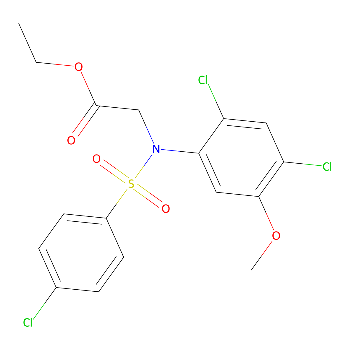 ethyl 2-(2,4-dichloro-N-(4-chlorophenyl)sulfonyl-5-methoxyanilino)acetate molecular structure, CAS 338961-33-4