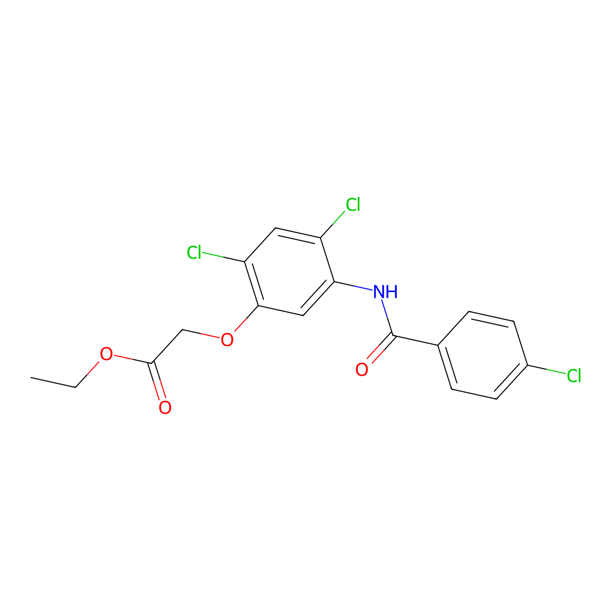 Ethyl 2-(2,4-dichloro-5-((4-chlorobenzoyl)amino)phenoxy)acetate molecular structure, CAS 338961-34-5