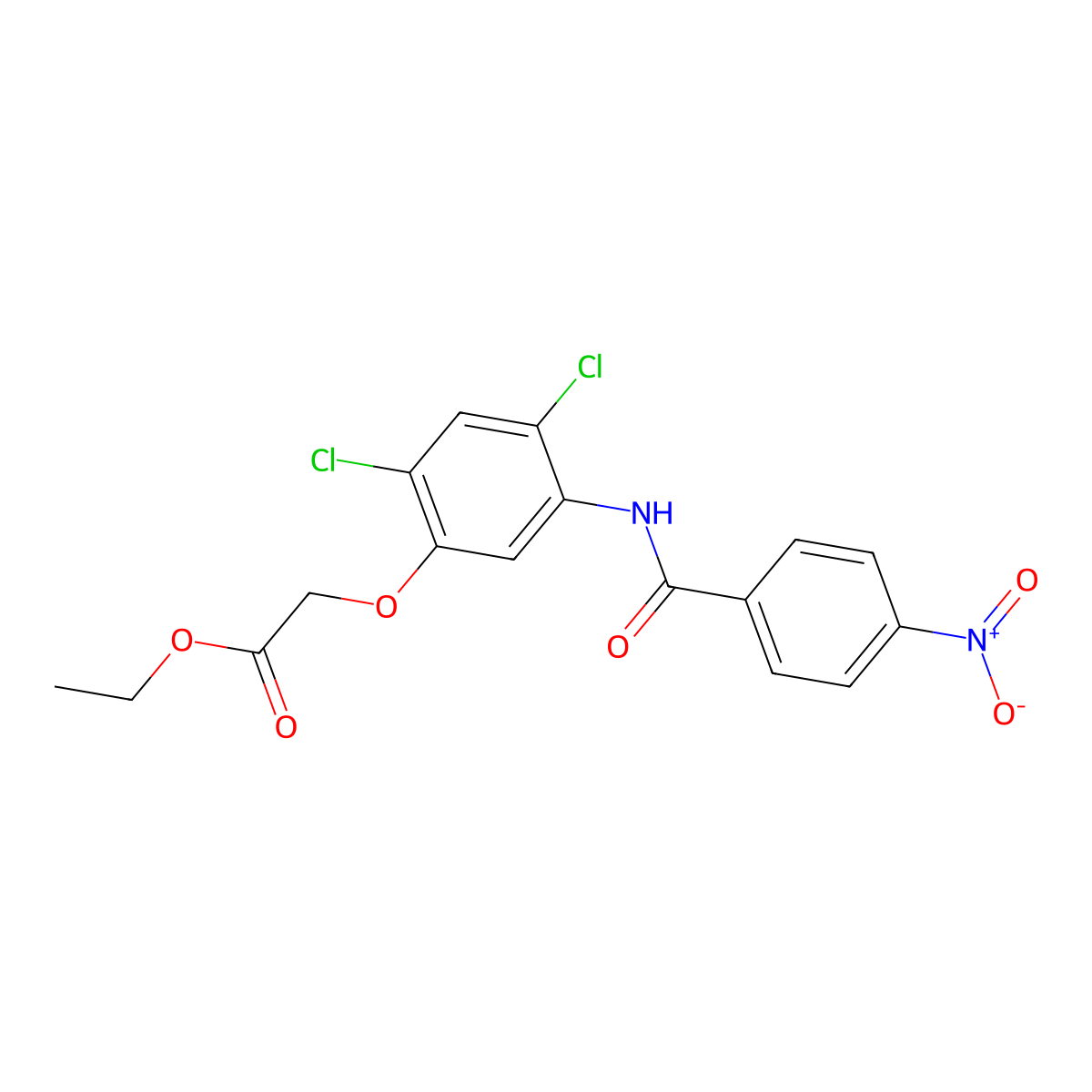 Ethyl 2-(2,4-dichloro-5-((4-nitrobenzoyl)amino)phenoxy)acetate molecular structure, CAS 338961-35-6