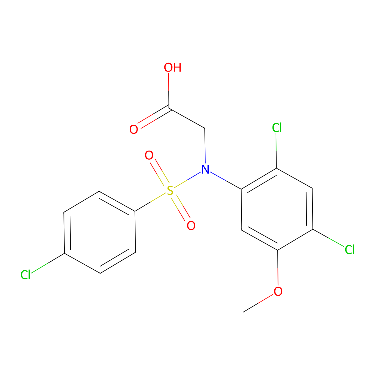 2-(2,4-dichloro-N-(4-chlorophenyl)sulfonyl-5-methoxyanilino)acetic acid molecular structure, CAS 338961-39-0