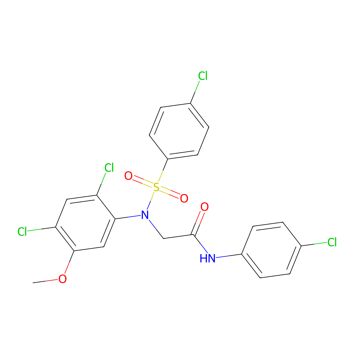 N-(4-chlorophenyl)-2-(N-(4-chlorophenylsulfonyl)-2,4-dichloro-5-methoxyphenylamino)acetamide molecular structure, CAS 338961-40-3