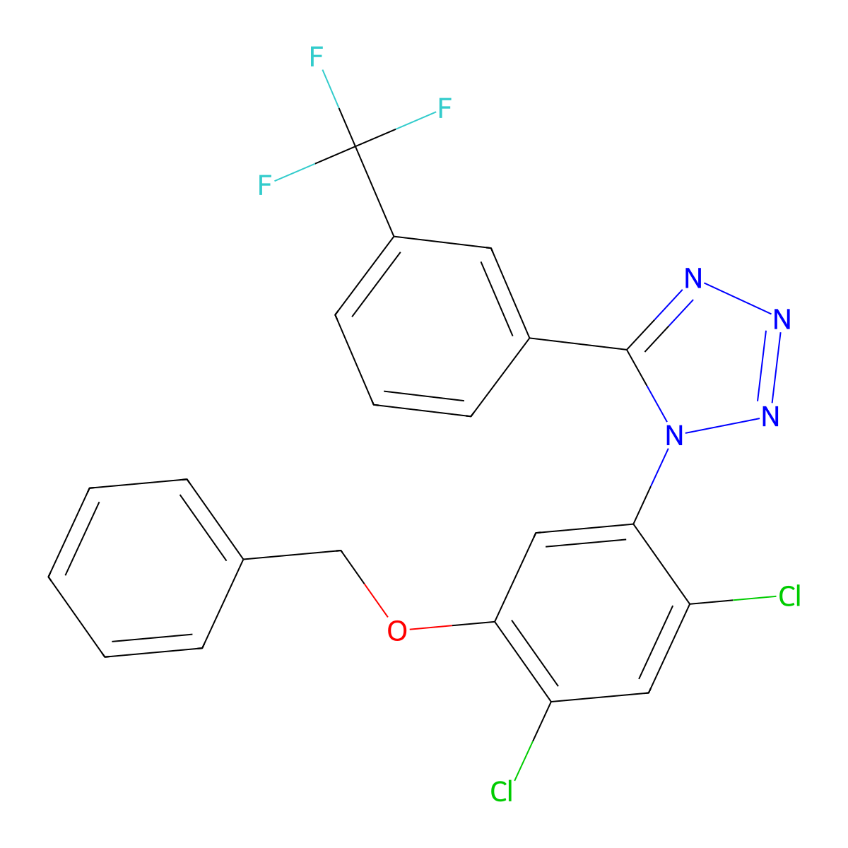 1-(5-(Benzyloxy)-2,4-dichlorophenyl)-5-(3-(trifluoromethyl)phenyl)-1H-1,2,3,4-tetraazole molecular structure, CAS 338961-48-1