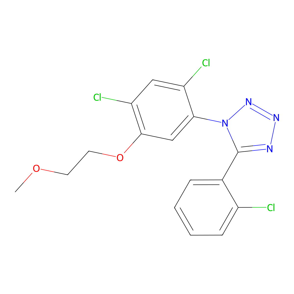 2-(2,4-Dichloro-5-(5-(2-chlorophenyl)-1H-1,2,3,4-tetraazol-1-yl)phenoxy)ethyl methyl ether molecular structure, CAS 338961-63-0
