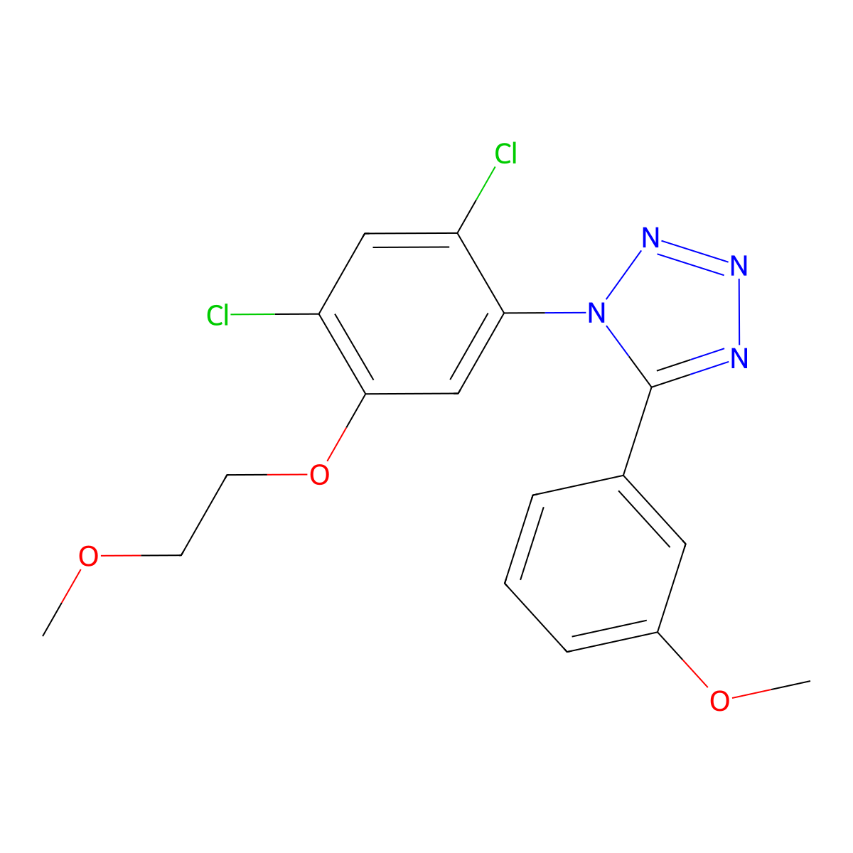 1-(2,4-Dichloro-5-(2-methoxyethoxy)phenyl)-5-(3-methoxyphenyl)-1H-1,2,3,4-tetraazole molecular structure, CAS 338961-64-1
