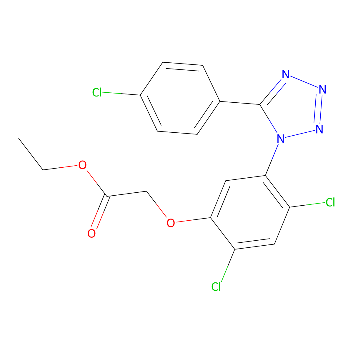 Ethyl 2-[2,4-dichloro-5-[5-(4-chlorophenyl)tetrazol-1-yl]phenoxy]acetate molecular structure, CAS 338961-65-2