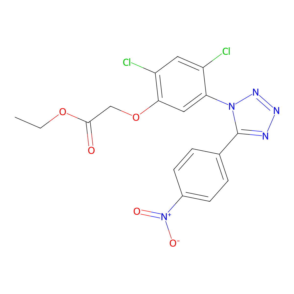 Ethyl 2-(2,4-dichloro-5-(5-(4-nitrophenyl)-1H-1,2,3,4-tetraazol-1-yl)phenoxy)acetate molecular structure, CAS 338961-66-3