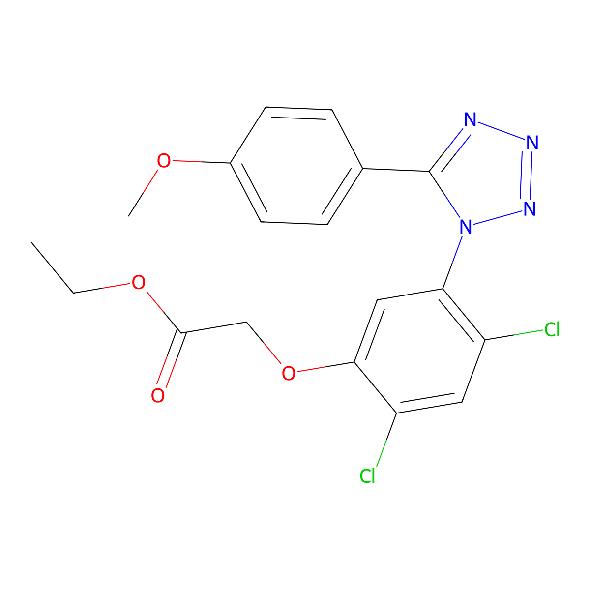 Ethyl 2-[2,4-dichloro-5-[5-(4-methoxyphenyl)tetrazol-1-yl]phenoxy]acetate molecular structure, CAS 338961-68-5