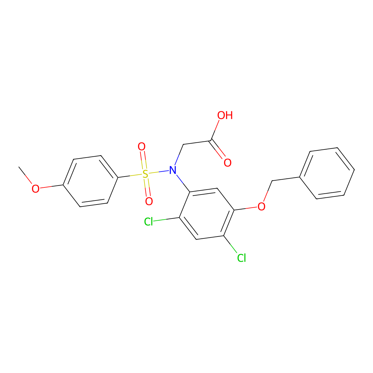 2-{5-(Benzyloxy)-2,4-dichloro[(4-methoxyphenyl)sulfonyl]anilino}acetic acid molecular structure, CAS 338961-69-6