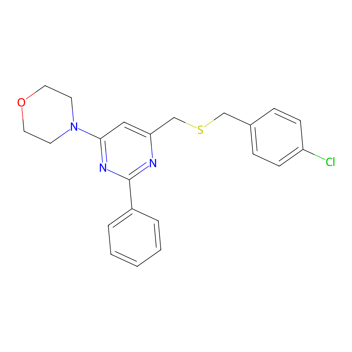 4-(6-{[(4-Chlorobenzyl)sulfanyl]methyl}-2-phenyl-4-pyrimidinyl)morpholine molecular structure, CAS 338961-71-0