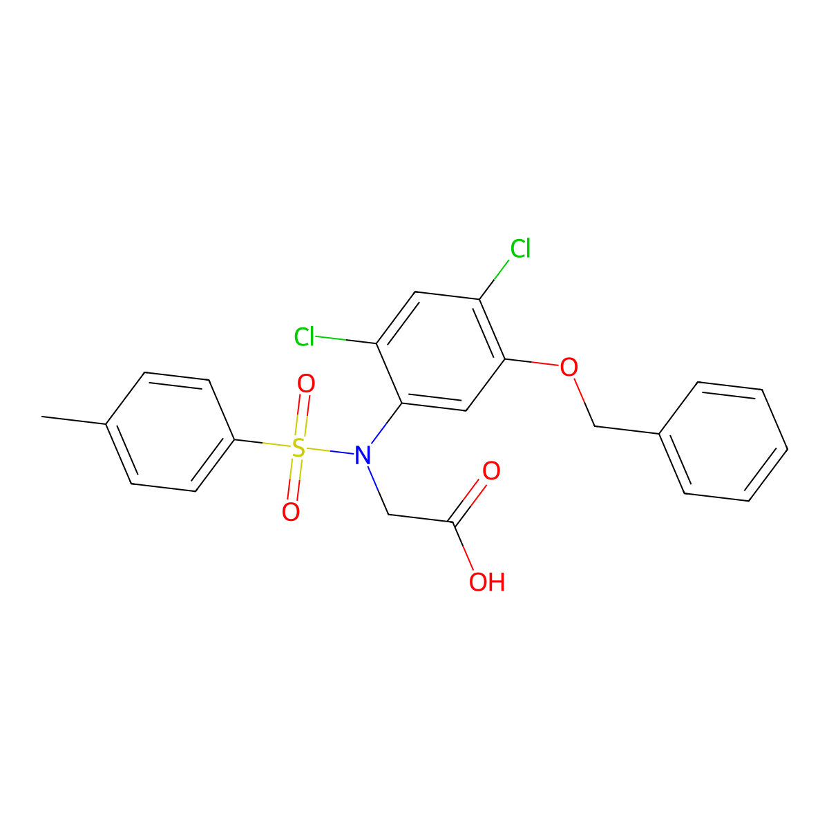 2-{5-(Benzyloxy)-2,4-dichloro[(4-methylphenyl)sulfonyl]anilino}acetic acid molecular structure, CAS 338961-73-2