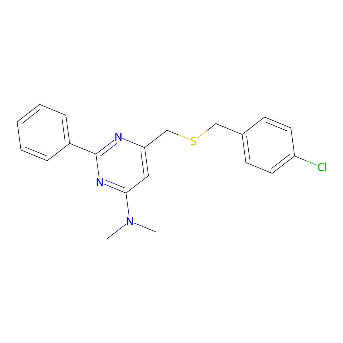 N-(6-{[(4-chlorobenzyl)sulfanyl]methyl}-2-phenyl-4-pyrimidinyl)-N,N-dimethylamine molecular structure, CAS 338961-74-3