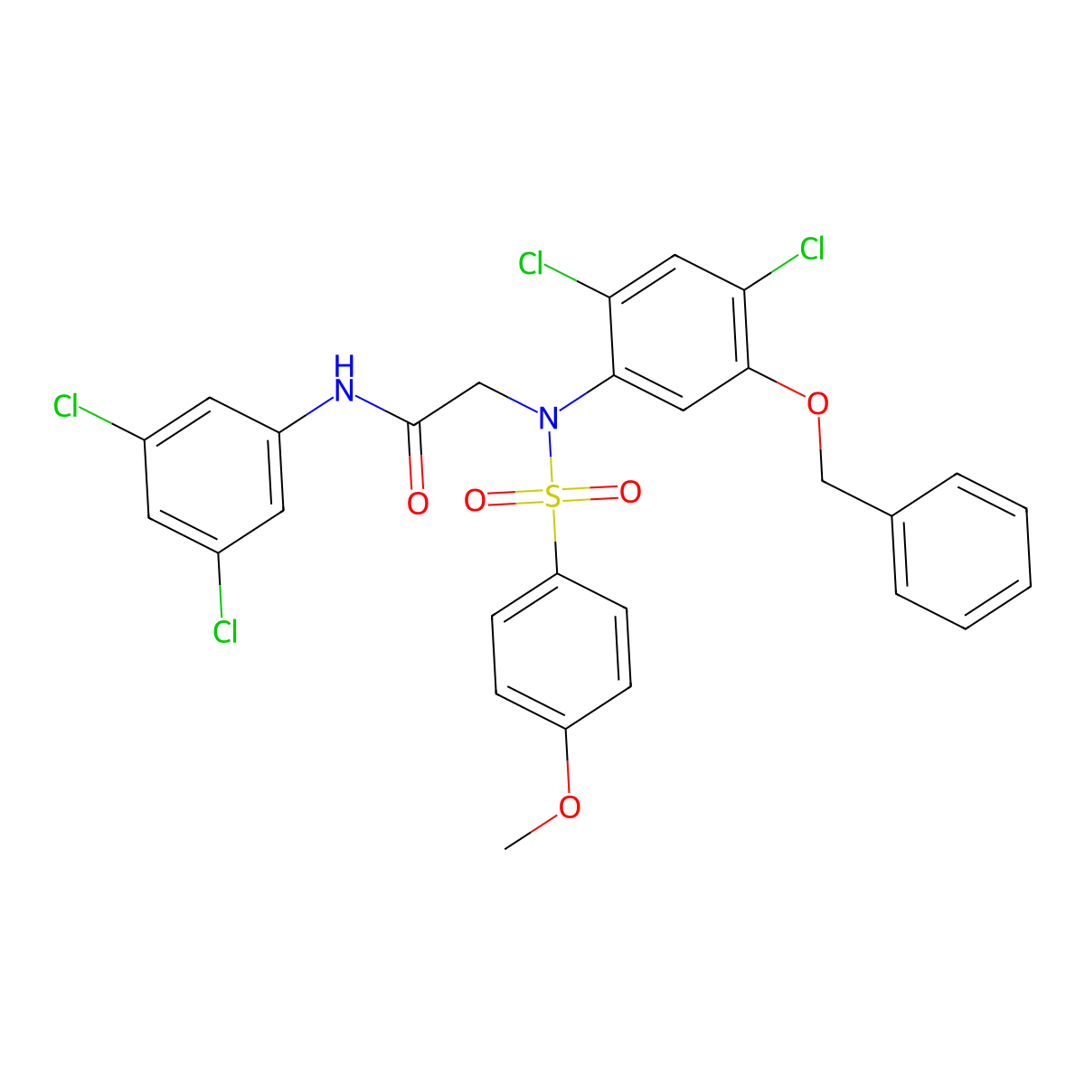 2-{5-(benzyloxy)-2,4-dichloro[(4-methoxyphenyl)sulfonyl]anilino}-N-(3,5-dichlorophenyl)acetamide molecular structure, CAS 338961-78-7