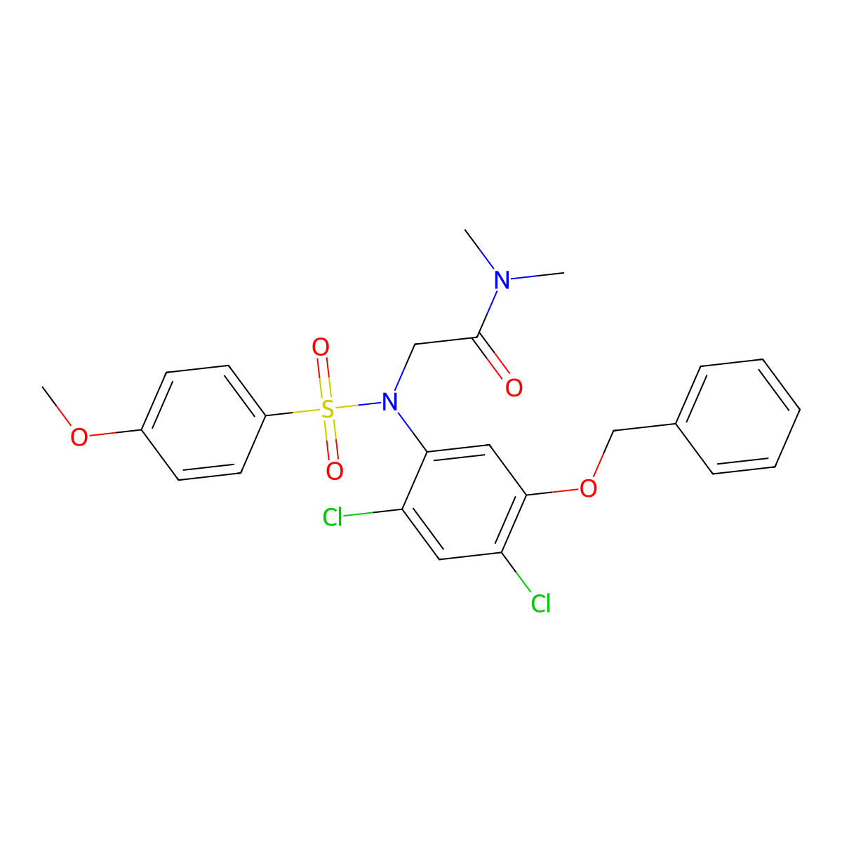 2-{5-(benzyloxy)-2,4-dichloro[(4-methoxyphenyl)sulfonyl]anilino}-N,N-dimethylacetamide molecular structure, CAS 338961-80-1