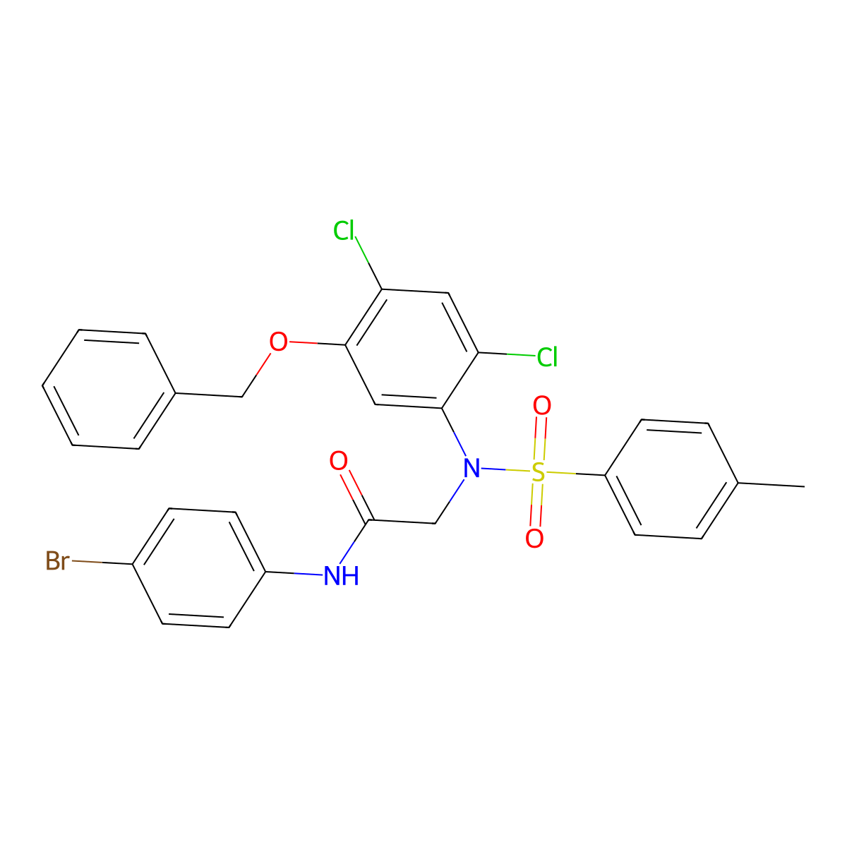 2-{5-(benzyloxy)-2,4-dichloro[(4-methylphenyl)sulfonyl]anilino}-N-(4-bromophenyl)acetamide molecular structure, CAS 338961-83-4