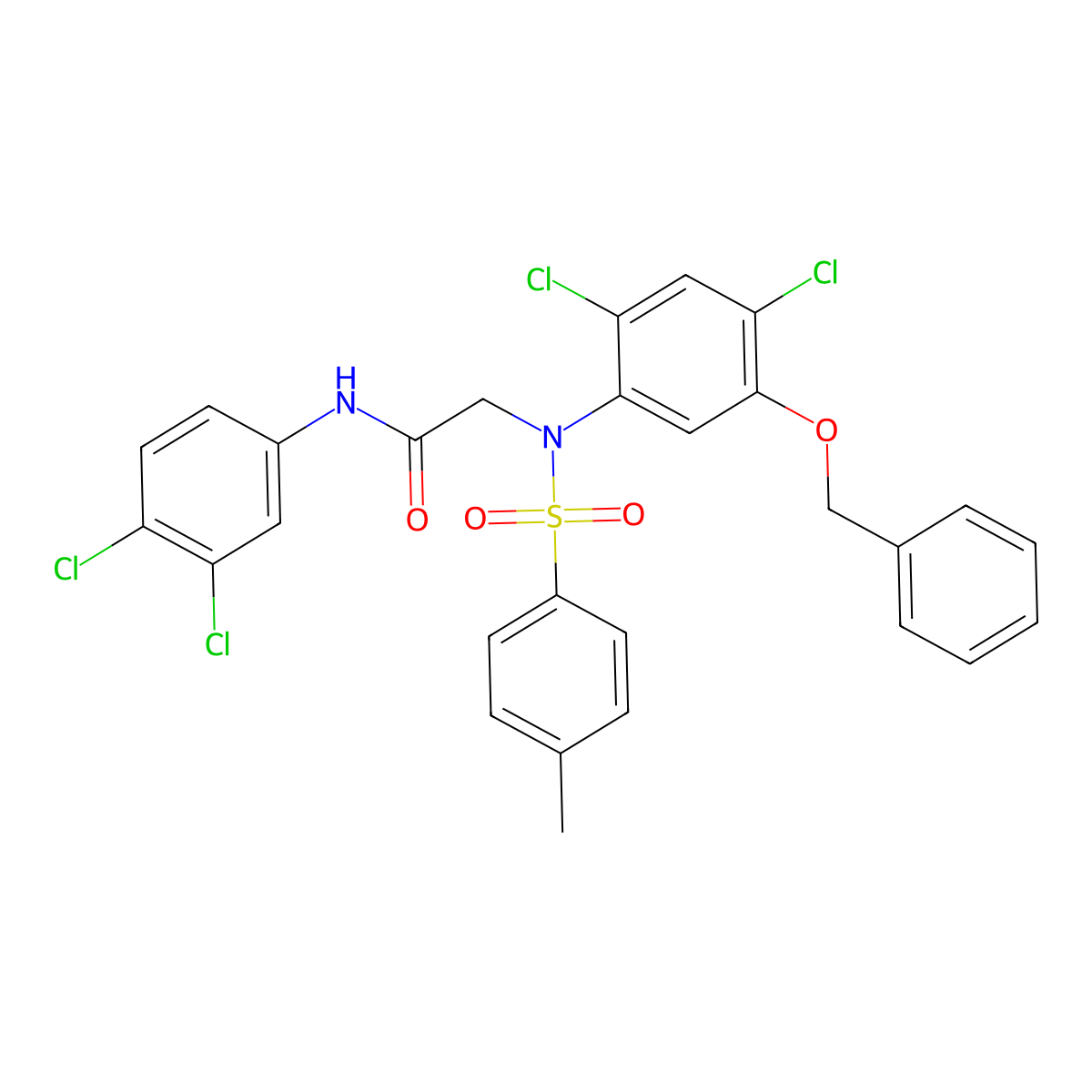 2-{5-(benzyloxy)-2,4-dichloro[(4-methylphenyl)sulfonyl]anilino}-N-(3,4-dichlorophenyl)acetamide molecular structure, CAS 338961-84-5