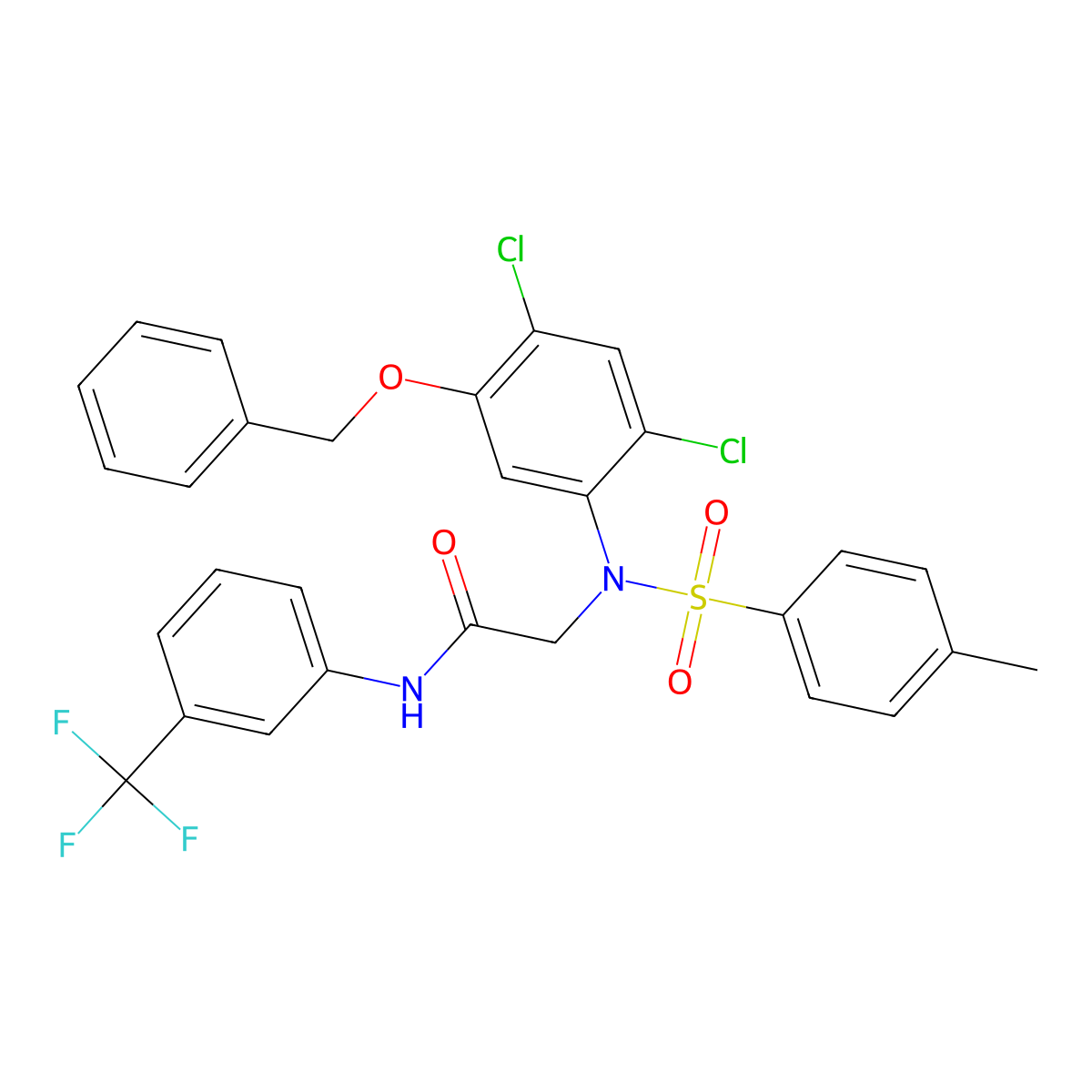 2-(2,4-dichloro-N-(4-methylphenyl)sulfonyl-5-phenylmethoxyanilino)-N-[3-(trifluoromethyl)phenyl]acetamide molecular structure, CAS 338961-87-8