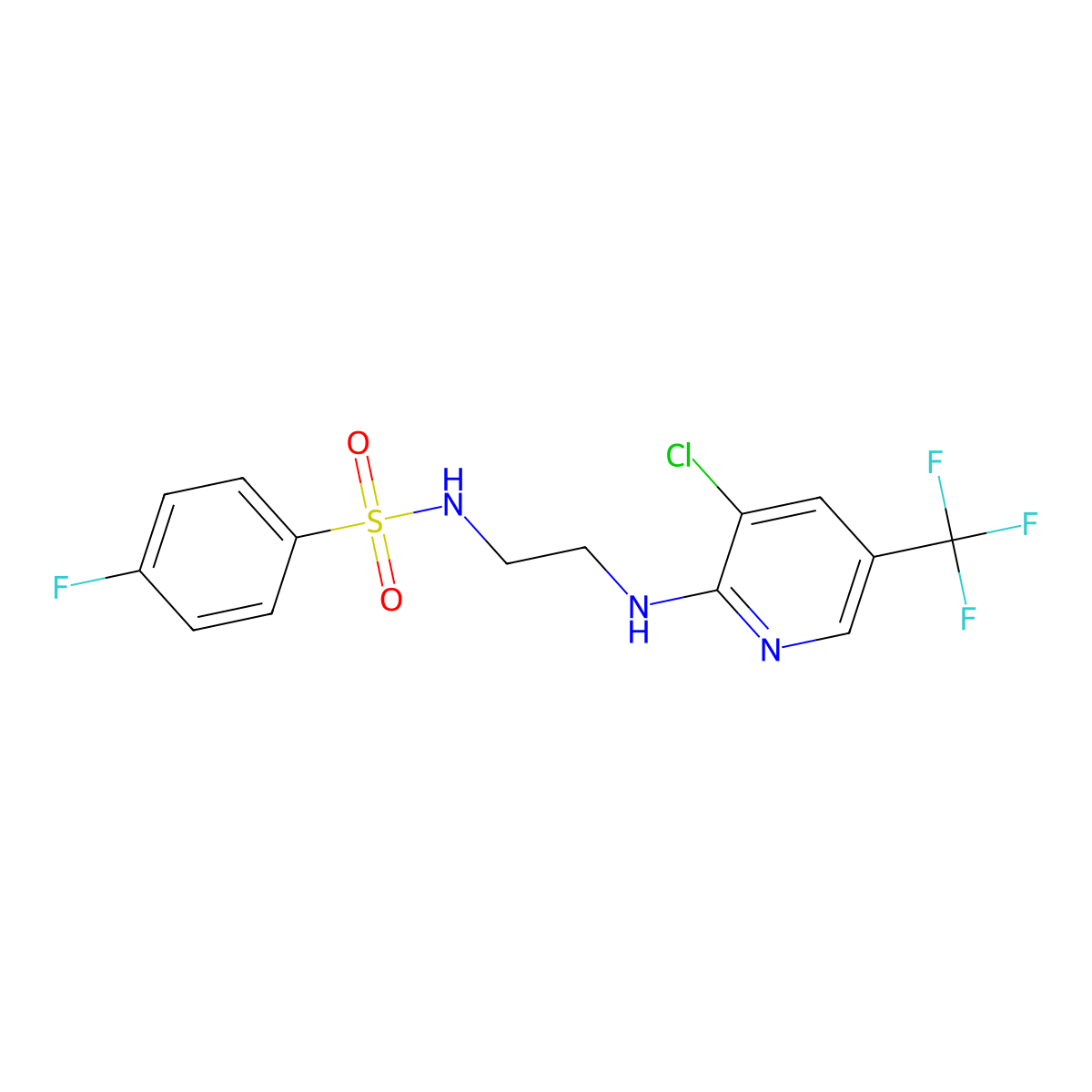 N-(2-{[3-chloro-5-(trifluoromethyl)-2-pyridinyl]amino}ethyl)-4-fluorobenzenesulfonamide molecular structure, CAS 338961-89-0