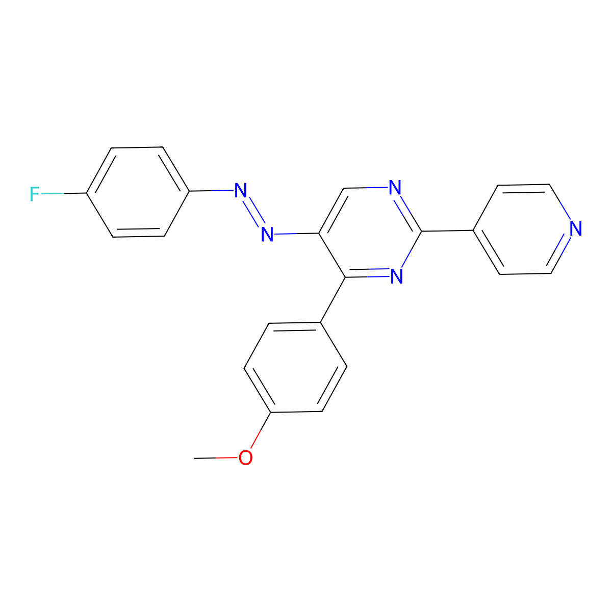 5-[2-(4-Fluorophenyl)diazenyl]-4-(4-methoxyphenyl)-2-(4-pyridinyl)pyrimidine molecular structure, CAS 338962-00-8