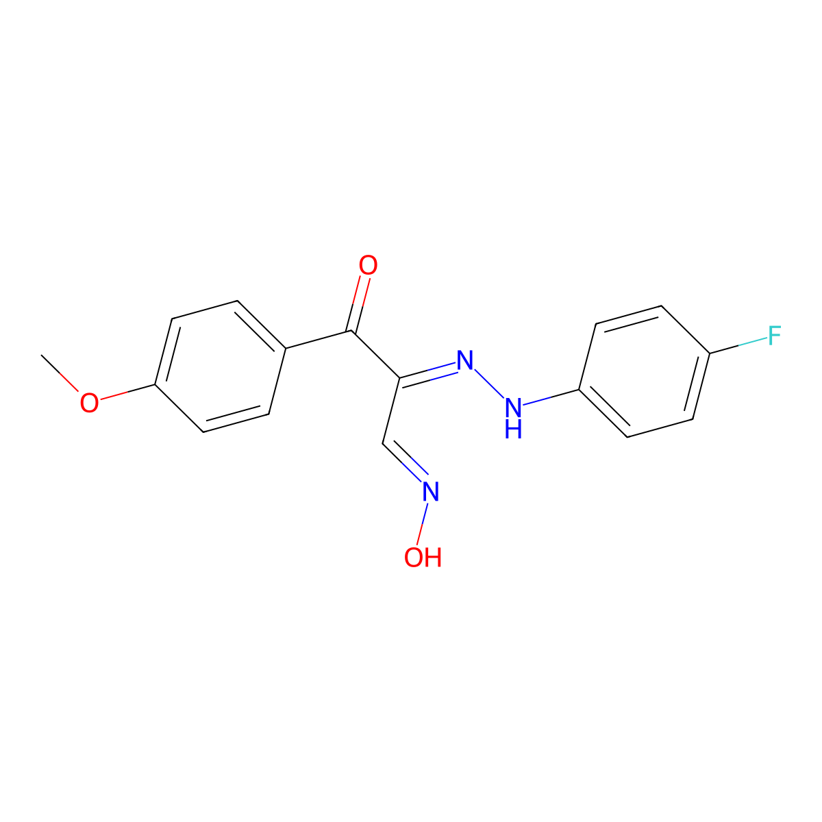 2-[2-(4-Fluorophenyl)hydrazono]-3-(4-methoxyphenyl)-3-oxopropanal oxime molecular structure, CAS 338962-02-0