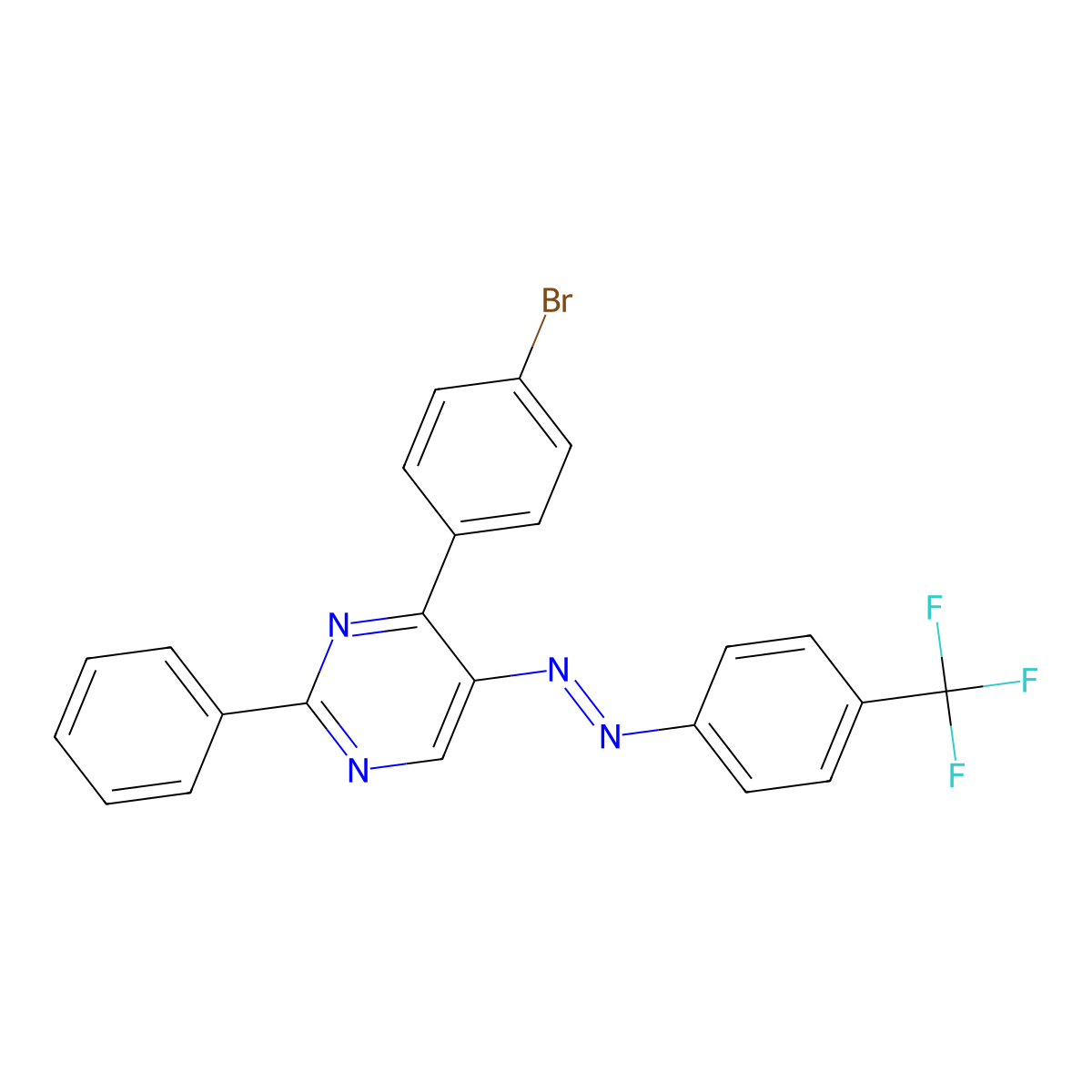 4-(4-Bromophenyl)-2-phenyl-5-{2-[4-(trifluoromethyl)phenyl]diazenyl}pyrimidine molecular structure, CAS 338962-09-7